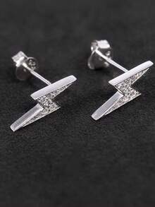 1 Pair Fashion Lightning Stud Earrings For Men, Minimalist Lightning Design With Rhinestones, Suitable For Daily Wear, Gifts For Friends On Holidays, Anniversaries, Birthdays - Multicolor - View 7