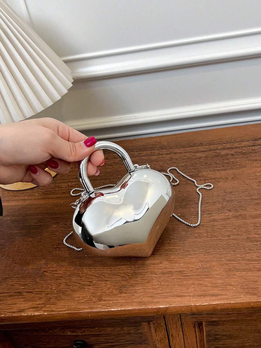 Acrylic Glossy Heart-Shaped Box Bag New Arrival Fresh Literary Chain Shoulder Bag, Mini Lipstick Bag For Women - Silver - View 1