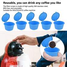 "5Pcs 50ml Coffee Capsule Reusable Coffee Filter Cup With Spoon For GUSTO Coffee Machine-Blue,Coffee Service Coffee Accessories " - View 1
