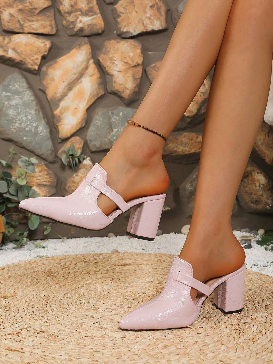 Dép bít mũi cao gót khoét rỗng cho nữ, dép lê đế dày bít mũi kiểu mới mùa hè. - Hồng - Xem 1