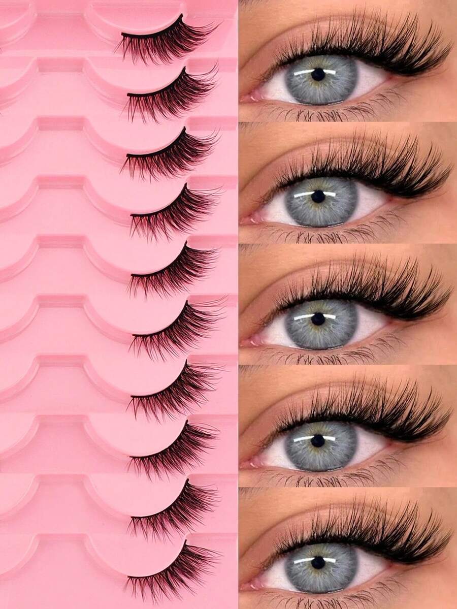 10 Cặp Mi Giả Mỏng Tự Nhiên, Kiểu Nửa Dải, Hiệu Ứng Trang Điểm Mắt Mèo, Mi Giả Ngắn Tự Nhiên Tạo Điểm Nhấn, Mi Giả Góc Ngoài, Mi Giả 3/4, Bộ Mi Giả Tái Sử Dụng