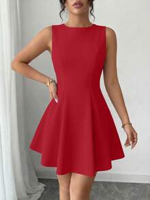 PRETTYGARDEN Women's Summer Dresses Elegant Sleeveless Boat Neck A Line  Formal Cocktail Party Wedding Guest Graduation Vacation Mini Red Dress Club Outfits For Women - 紅色 - 查看 3