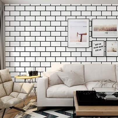 1卷北欧白色砖纹自粘墙纸，防水家居装饰墙纸，适用于客厅、浴室、卧室、办公室，可移除乙烯基贴纸，适用于家具翻新、搁板、台面。