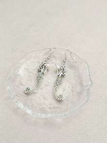 1对美人鱼闪亮吊坠耳环 - 水钻和仿珍珠水滴形首饰，女士款 - 銀色 - 查看 5