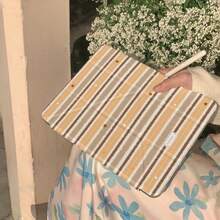 简约橙咖啡条纹星形可爱扁平保护套，兼容苹果第11代、Pro 2025新款可爱第10代、Air 7/6，带笔槽，防弯折，11英寸平板电脑保护套，男女通用 - 橘色 - 查看 6