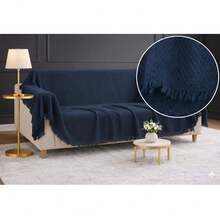 Non-Slip Tassel Sofa Cover – 100% Cotton – 180*300 Cm – Soft And Comfortable, Made In Türkiye - Navy Blue - View 4
