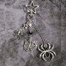 1pc Spider, Star, Fish Charm Rhinestone Spider Web Keychain Bracelet Bag Charm, Unisex, Holiday/Valentine's Day Gift - Silver - View 2