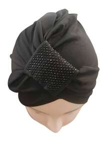 Women's Solid Color Muslim Headscarf With Rhinestone Decoration - Black Diamond - View 4