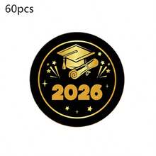 60张/120张 2026毕业金色箔圆形贴纸，毕业证书装饰贴纸，毕业派对礼物包装用品 - 多色 - 查看 8