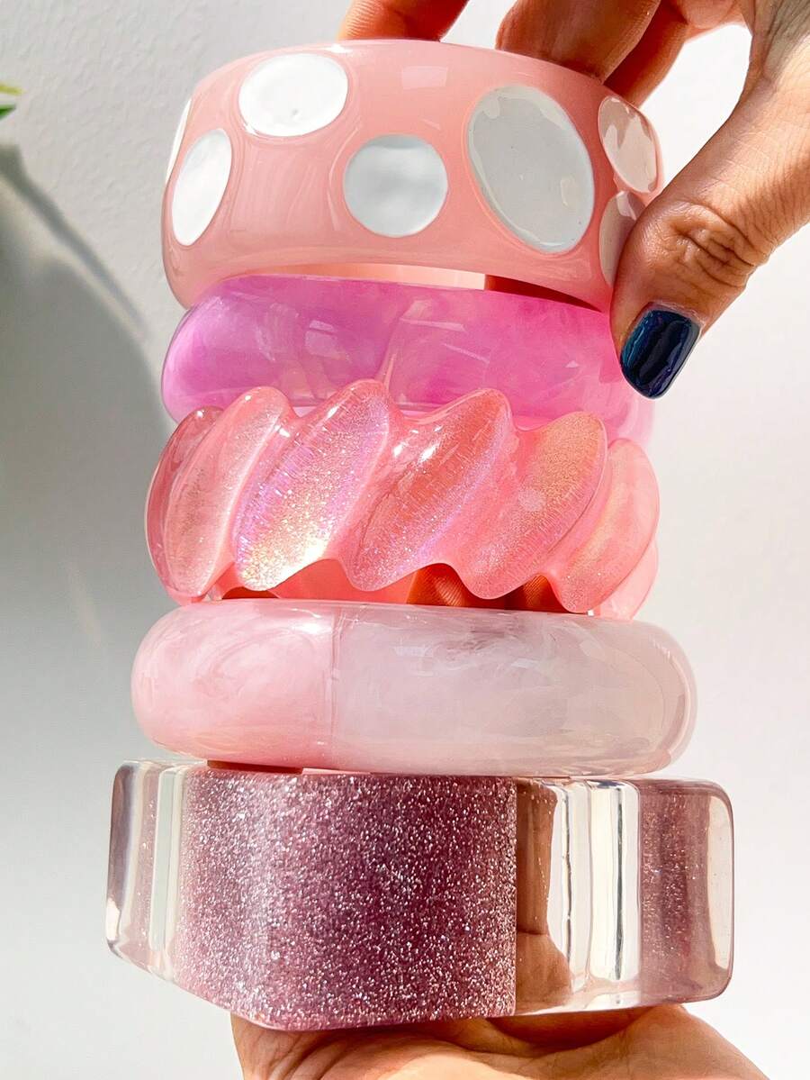 1 chiếc vòng tay hình trái tim ombre hồng và xanh dương dành cho Ngày Valentine, thiết kế độc đáo, ngọt ngào, đa năng, làm từ nhựa, thích hợp làm quà tặng trang sức cho các lễ hội và tiệc tùng. - Nhiều màu A - Xem 1