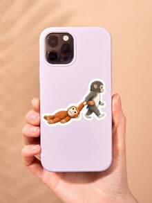 "Team Punch" Monkey Dragging Sticker - Funny Viral Punchi Monkey Meme Decal, Relatable "Let's Go" Sticker For Kindle & Laptop, Kawaii Playful Gift - Multicolor - View 3