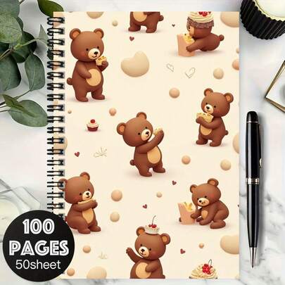1 pieza Libreta de espiral con estilo de postre de oso lindo, adecuada para trabajo, estudio y escuela, perfecta para registros diarios, planificación y diario. Cubierta exquisita, 100 páginas de alta capacidad. ¡Opción de regalo pensativa para graduación, cumpleaños y otras ocasiones!