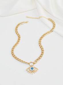 1pc Demon Eye Pendant Necklace, Versatile Choker Necklace - Yellow Gold - View 6