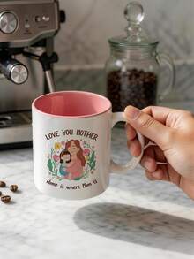 母亲节插画印花马克杯（1个），母亲节礼物，可爱杯子，咖啡杯，生日礼物 - 彩色 - 查看 3