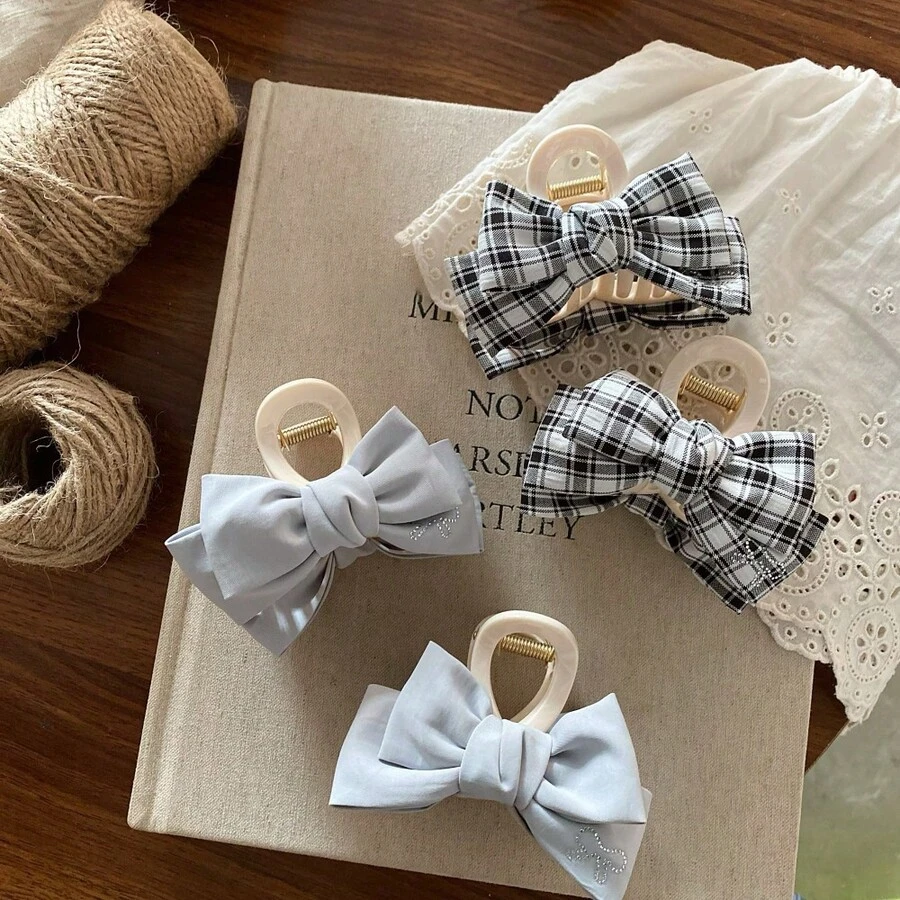1pc Rhinestone Bow 8CM/3.15in Crossover Claw Clip, Versatile Elegant Hair Clip For Girls, Suitable For Shower & Everyday Wear