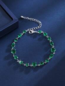 1 pieza Pulsera elegante y minimalista con corazón y gota de agua con óvalo de zirconia verde para mujer, uso diario y regalo - F51760 - Ver 8