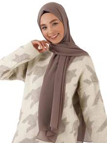 1pc Women Abaya Accessories Solid Color Chiffon Scarf Simple & Fashionable Wrap Accessories Women Soft Hijab,Women - 摩卡棕 - 查看 5