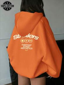 Áo hoodie in họa tiết phong cách đường phố thời trang mới năm 2026, tay dài, vai rớt, thiết kế dây rút thoải mái và đa năng, được thiết kế đặc biệt cho nữ, dáng ôm, kiểu dáng unisex cho mùa xuân, thu và hè, phù hợp để mặc hàng ngày. - Cam 2 - Xem 1