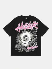 Hellstars Is This What Heaven Sounds Like? Y2K Graphic T-Shirt,220g 100% Cotton,Round Neck Short Sleeve,Black Streetwear Essential For Summer Going Out,Unisex Style - 黑色 - 查看 1