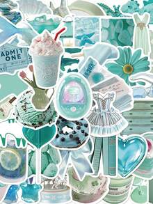 50pcs Mint Mambo Green Cartoon Creative Stickers DIY Guitar Luggage Refrigerator Water Cup Planner Supplies Decorative Laptop Personalization Stickers - Multicolor - View 9