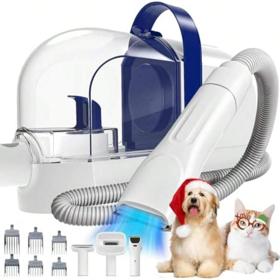 Rywell Aspiradora para Pelo de Perro de 12000Pa Cortapelos Perros Silenciosa con Aspiradora de Pelo Aspiradora de Aseo para Mascotas con 6 Herramientas Kit Profesional de Aseo para Perros - Blanco2 - Ver 1