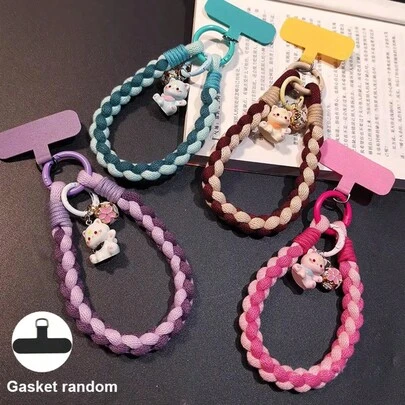 1条撞色编织腕带，卡通花朵吊坠，防丢户外旅行装饰挂绳，女士水瓶装饰链，手机壳挂绳