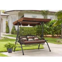 YODOLLA 3 Seater Garden Swing Chair With Adjustable Canopy - Outdoor Swing Bench For Patio/Backyard - Brown - View 9