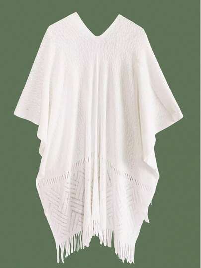 New Chinese Style Knitted Shawl, Long Fringed Oversized Cardigan Poncho Wrap