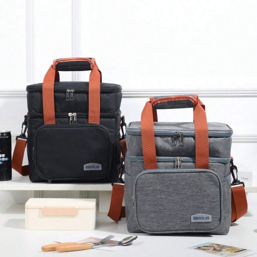 Large Capacity Lunch Bag, Outdoor Picnic Bag, Large Capacity Crossbody Carrying Bento Bag - Black - View 1