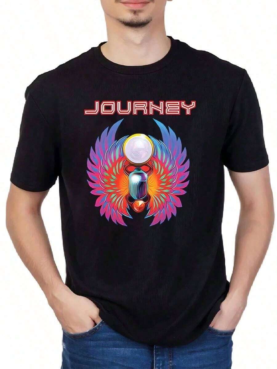 Camiseta negra de algodón 100% para hombre con estampado gráfico colorido, diseño moderno y cómodo, ideal para uso diario y estilo casual urbano - Negro - Ver 1