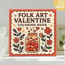 （升级豪华版，厚纸，20.5*20.5厘米）“民间艺术情人节涂色书，25页心形动物，民间艺术设计”，适合情侣和家庭，适合聚会、情人节、生日和其他节日。绘画和学习用品，书籍，涂色书，学习用品，学校，圣诞节，万圣节，生日，返校礼物，涂色书，复活节，复活节礼物，复活节手工艺品 - 單件 - 查看 7