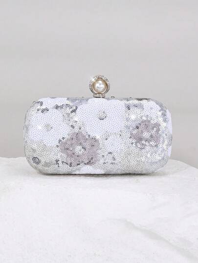 1pc Shiny Sequin Elegant Silver Sequin Fashion Metal Wristlet Clutch Bag, Suitable For Women's Party, Wedding, Banquet, Party Girl, Lady, Perfect For Gathering, Wedding, Dance, Banquet/Party, Best Gift For Women, Sequin Bag
