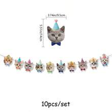 Bộ 6/15 banner chúc mừng sinh nhật chủ đề mèo, 1 bộ gồm vòng hoa và dây trang trí xoắn ốc chủ đề mèo, thích hợp cho tiệc tùng, chất liệu giấy và PE đa năng dùng trong nhà/ngoài trời, không cần điện. - Nhiều màu - Xem 9