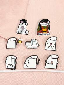 8枚火柴人胸针，趣味表情设计，可爱表情主题别针，男女皆宜，日常佩戴配饰及礼物 - 彩色 - 查看 5