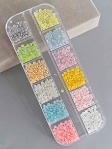 12颗混色美甲珍珠套装，3D扁平半圆珍珠，适用于美甲DIY，马卡龙色珠子吊坠，可用于美甲工艺品、手机壳装饰 - 彩色 - 查看 3