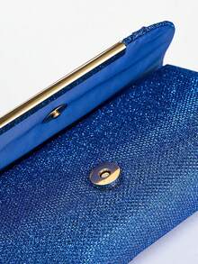 Bolso tipo cubo ligero, estilo casual de negocios, decorado con pedrerí, diseñcon cordóajustable. - azul real - Ver 5