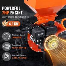 Wood Chipper Shredder Mulcher, 7HP Heavy Duty Gas Powered Engine, 3" Max Diameter 212cc 4.1 KW, 4-Stroke 3-In-1 Woodchipper, Fast Chipping Chopping For Forestry, Gardens, EPA Certified - 7HP 212cc 4.1 kW - 查看 4