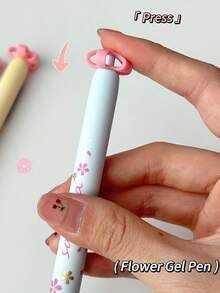 4pcs Cute Cherry Blossom Retractable Gel Pen, 0.5mm Black Ink Quick Dry CS Ballpoint Pen Smooth Writing For Students Office School Supplies - Multicolor - View 9