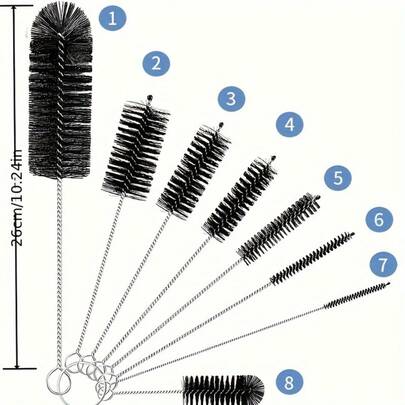 8pcs Cleaning Brush Set - Pipe Cleaning Brush, Cup Brush, Fine Tube Brush, Long Tube Brush, Drain Brush, Small Straw Brush, Long Bottle Brush, Kitchen Cleaning Brush, Cleaning Supplies, Cleaning Tools