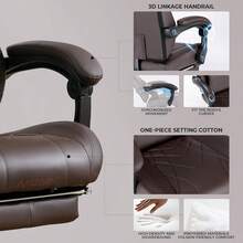 Gaming Chair With Footrest And Massage Lumbar Support, Ergonomic Computer Gamer Chair, Office Video Game Chairs With Adjustable Height And Backrest (Coffee) - Brown - View 6