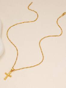 1条金色扭链十字架项链，适合女性通勤和日常佩戴 - 金色 - 查看 6