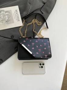 2026 Summer Fashion Versatile Underarm Small Square Bag, Cute Exquisite Cherry Pattern Flap Crossbody Bag For Women - Black - View 3