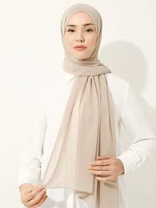 1pc Women Abaya Accessories Solid Color Chiffon Scarf Simple & Fashionable Wrap Accessories Women Soft Hijab,Women - 杏 - 查看 4