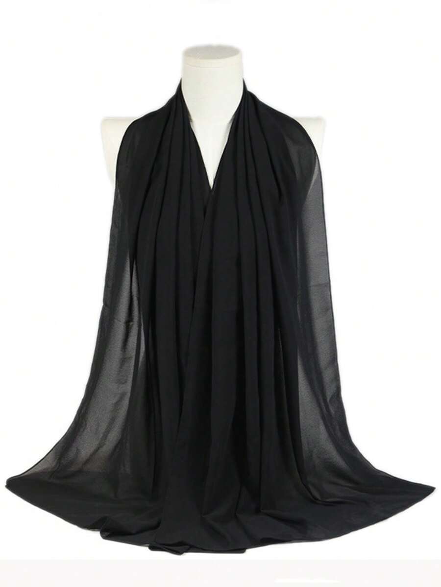 1 pieza Bufanda de unicolor, pañuelo de cabeza de gasa casual para mujer, adecuado para uso diario - Negro - Ver 1