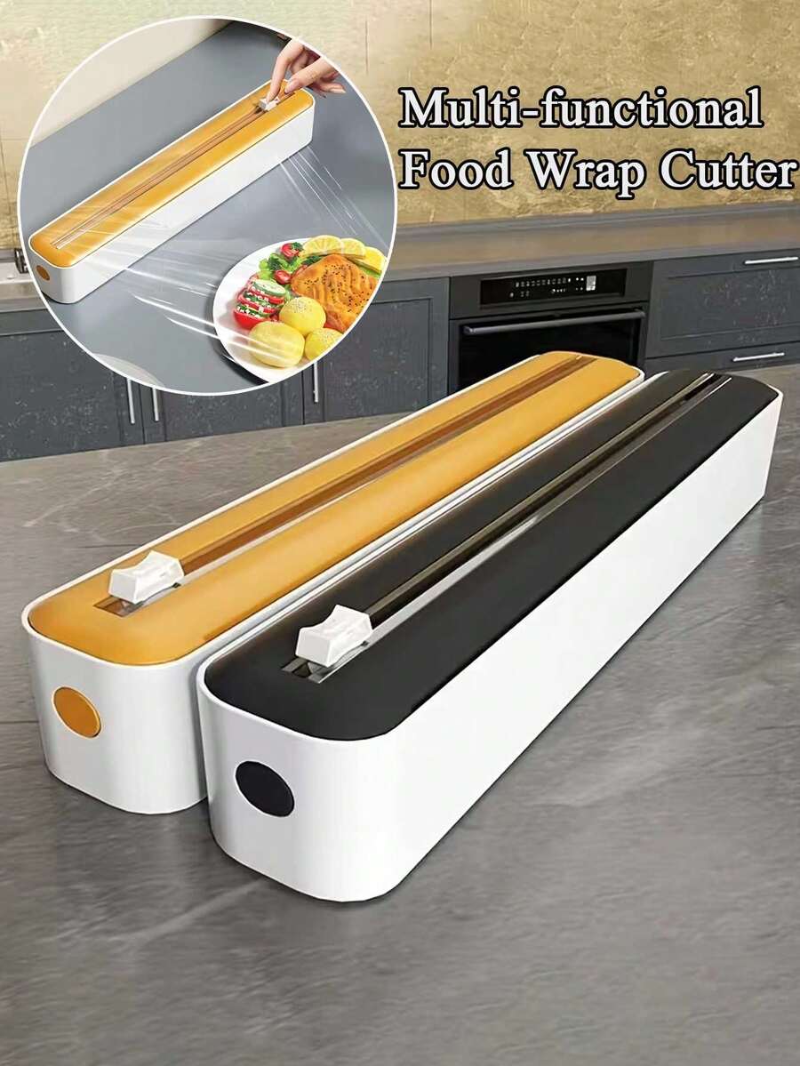 Multi-Functional Kitchen Cling Wrap Cutter, Can Cut Plastic Film, Sharp Blade Can Cut Aluminum Foil, Comes With Non-Slip Storage Box, Can Be Fixed On Desk And Wall