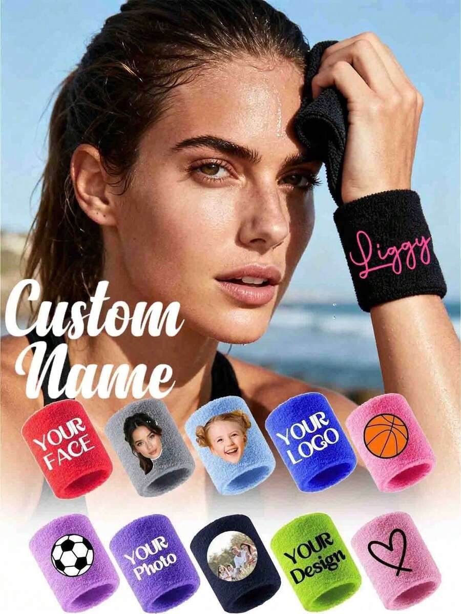 1 Pair Custom Photo/Text Personalized Sweatbands,Customized Sweatbands Sport - Multicolor - View 1
