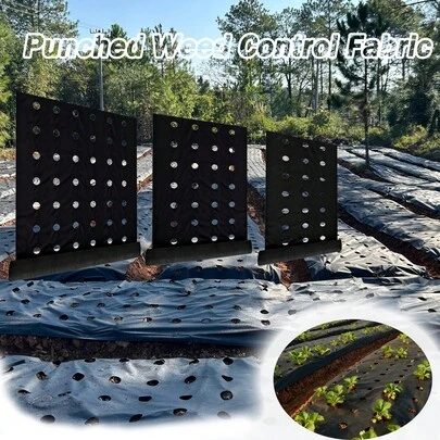 7pcs Garden Ground Cover, Black Perforated Barrier Fabric, Thick & Durable, Breathable & Water Permeable, Outdoor Garden Orchard Ground Cover With Gardening Pegs