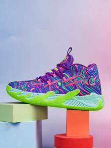 New Men's Casual Sports Shoes, Men's Basketball Shoes. High-Value, Vibrant Colors, Lightweight And Breathable Design. Suitable For Daily Sports, Gym Training, Playing Basketball. Also A Great Gift For Holidays, Easter, And Birthdays. - Màu tím và màu xanh lá cây - Xem 4