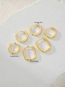6pcs Women's Fashion Minimalist Wide Hoop Earrings Set, Copper Zirconia Bling Bling Embedded, Low Allergy, Small Delicate Hoops, Lightweight Petite Design, Versatile, Suitable For Multiple Ear Piercings - Yellow Gold - View 7