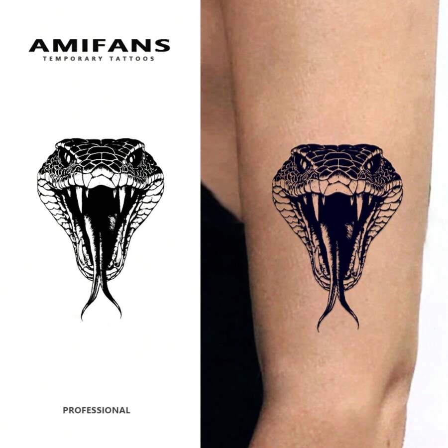 Hình xăm tạm thời AMIFANS, Hình xăm đầu rắn hung dữ, Giữ được 1-2 tuần, Hình xăm, Hình xăm nước ép trái cây, Hình xăm chân thực, Hình xăm lãng mạn, Hình xăm giả, Chống thấm nước, Hình xăm trông giống thật, Hình xăm thiết kế độc đáo, Hình xăm trái cây, Hình xăm thực vật - màu đen - Xem 1
